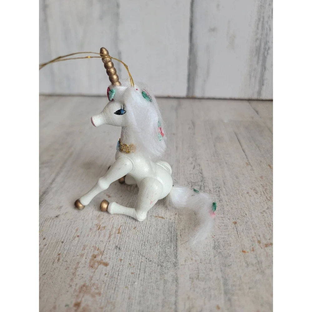 Vintage Kurt Adler unicorn sitting wooden ornament Xmas flower figure